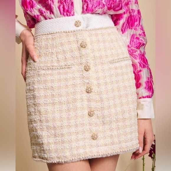 NWT Sister Jane Luxury Cream Tweed Mini Skirt - - Picture 1 of 6